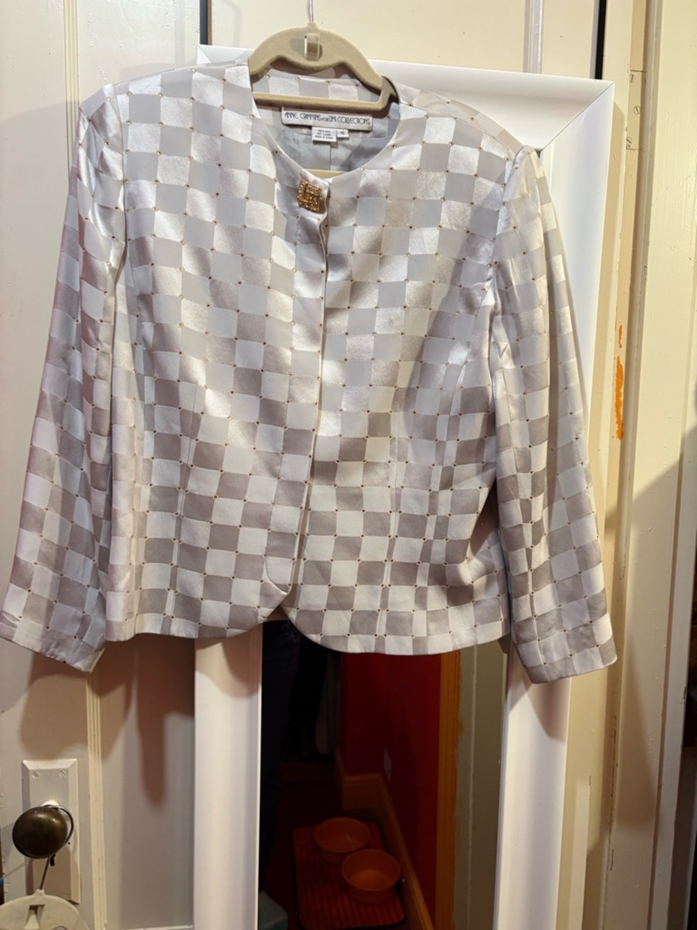 Vintage Anne Crimmons Umi Elegant Silver-Check Women's Jacket size 12 - Picture 4 of 4